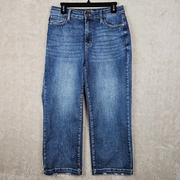Judy Blue Wide Leg Jeans 29 Cropped Comfort Stretch Classic Blue Minimal Preppy - Picture 1 of 8